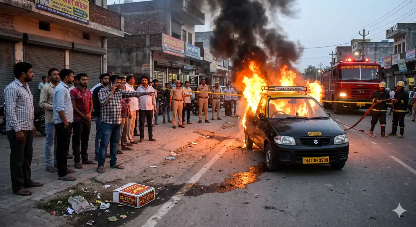 मामूली कहासुनी के बाद टैक्सी चालक को बंधक बना टैक्सी में लगाई आग, मामला दर्ज