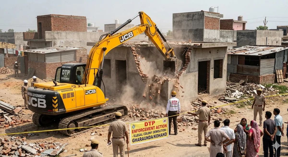 अवैध कॉलोनियों पर चला बुलडोजर, घरौंडा-कोहंड क्षेत्र में डीटीपी की बड़ी कार्रवाई