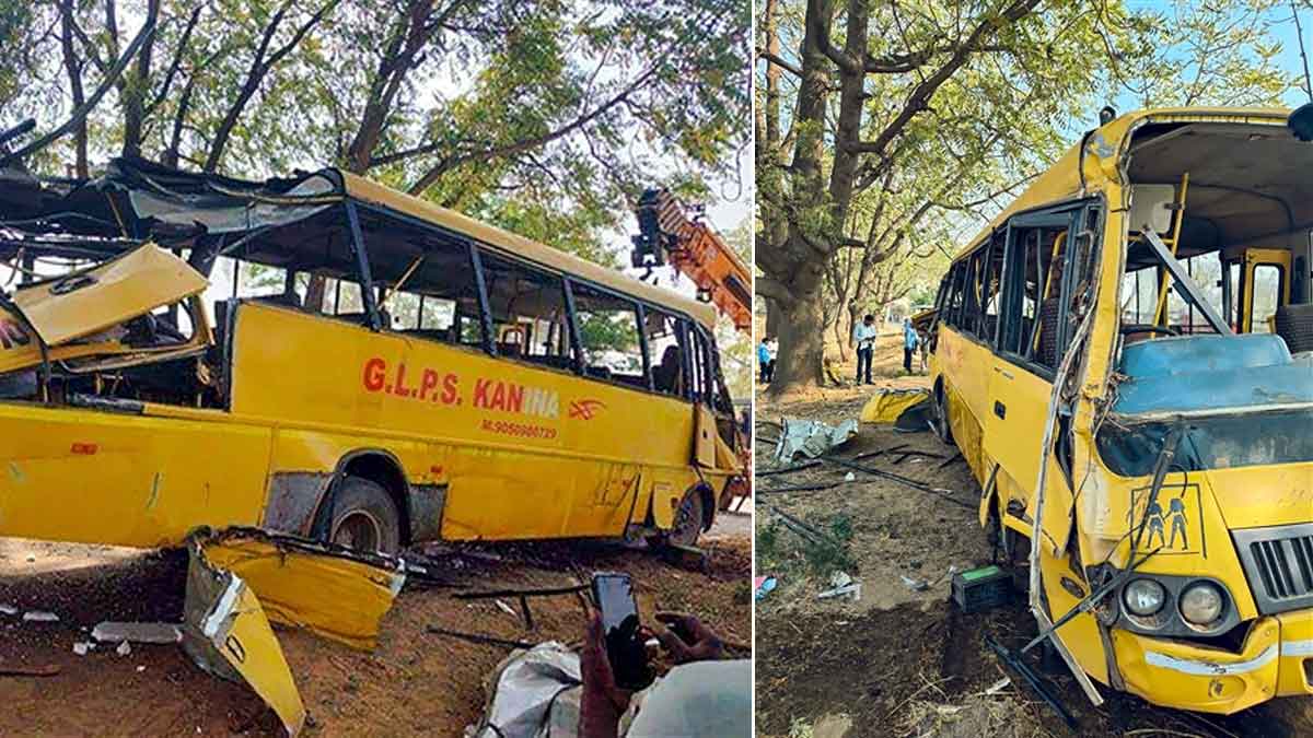 हरियाणा के जिला महेंद्रगढ़ में स्कूल बस हादसे में 8 बच्चों की मौत, 15 घायल