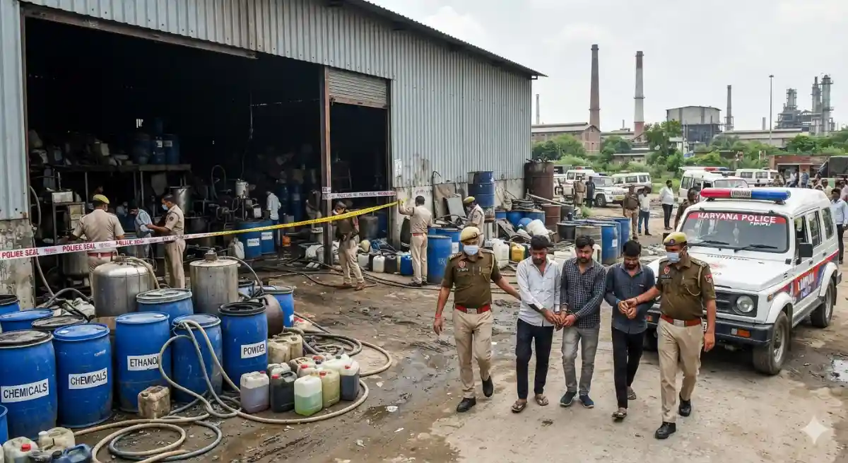 पानीपत रिफाइनरी रोड पर पुलिस का बड़ा छापा, नकली पेट्रोल बनाने वाली फैक्ट्री सील, भारी मात्रा में इथेनॉल, केमिकल और पाउडर के साथ 4 गिरफ्तार
