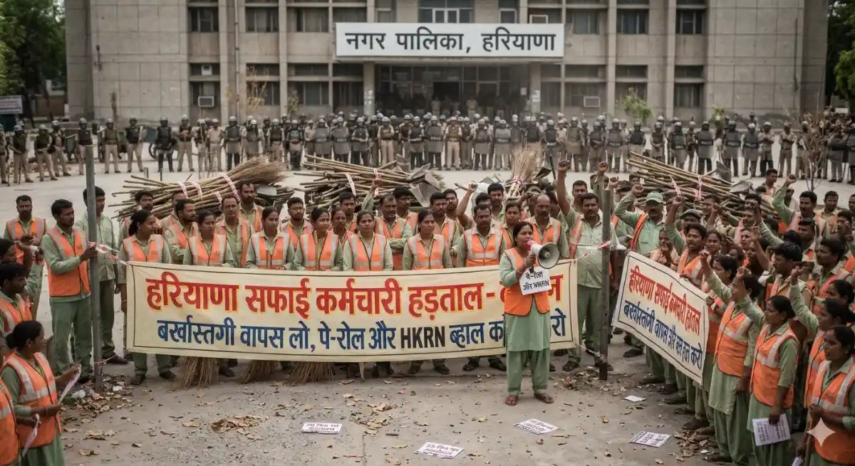 हरियाणा में सफाई कर्मचारियों की हड़ताल पर सरकार का बड़ा एक्शन: पे-रोल और HKRN के करीब 30 कर्मचारी बर्खास्त, 32 दिन से जारी आंदोलन